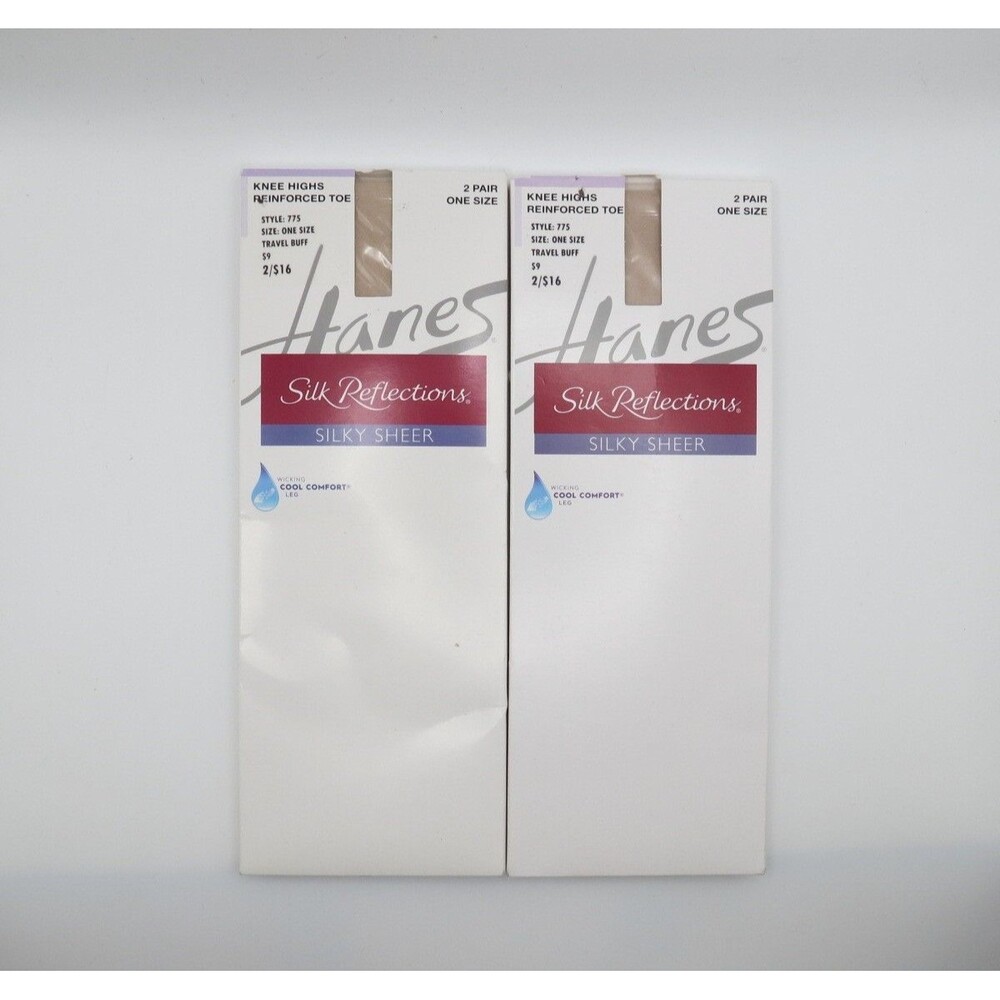 2-2 Pair Hanes Silk Reflections Silky Sheer Knee High 775 Travel Buff One Size